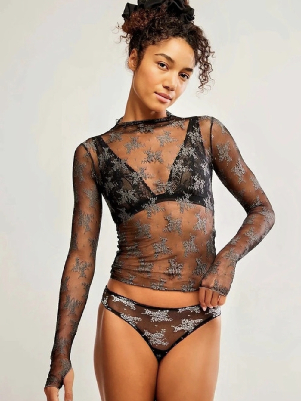 Free People Lady Lux Layering Mesh Top In Black Combo